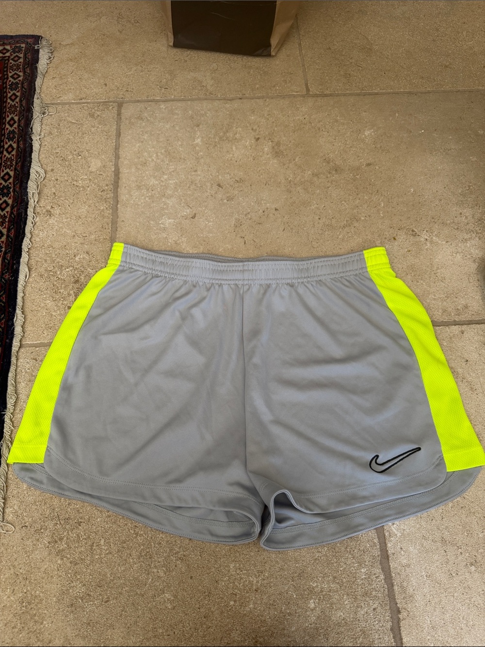 Nike Light Gray Shorts with Neon Yellow Side Panels